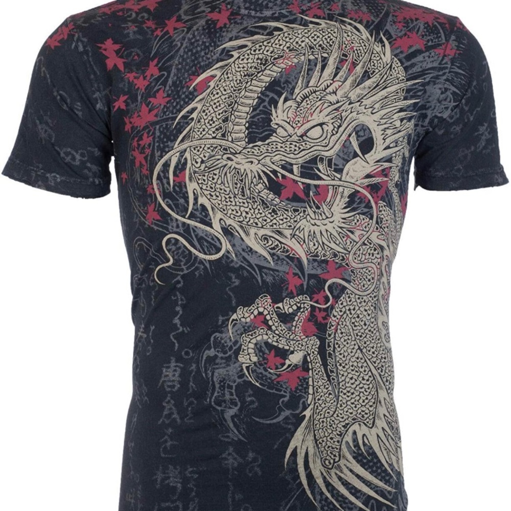 Affliction Mens T-Shirt LONELY DRAGON Chinese BLACK Biker Vintage NWT NO OFFERS